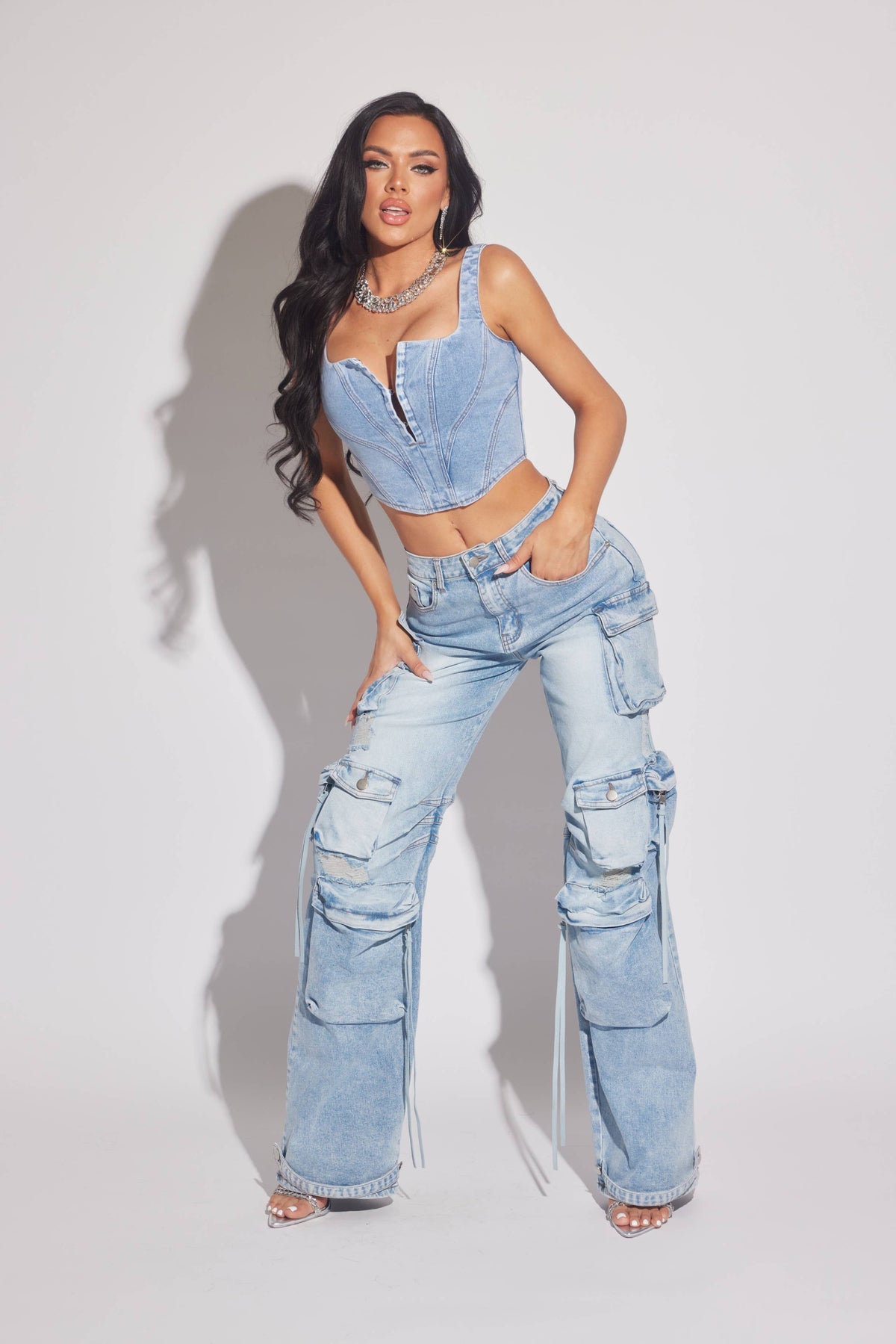 Light Washed Cargo Jeans by WFFS