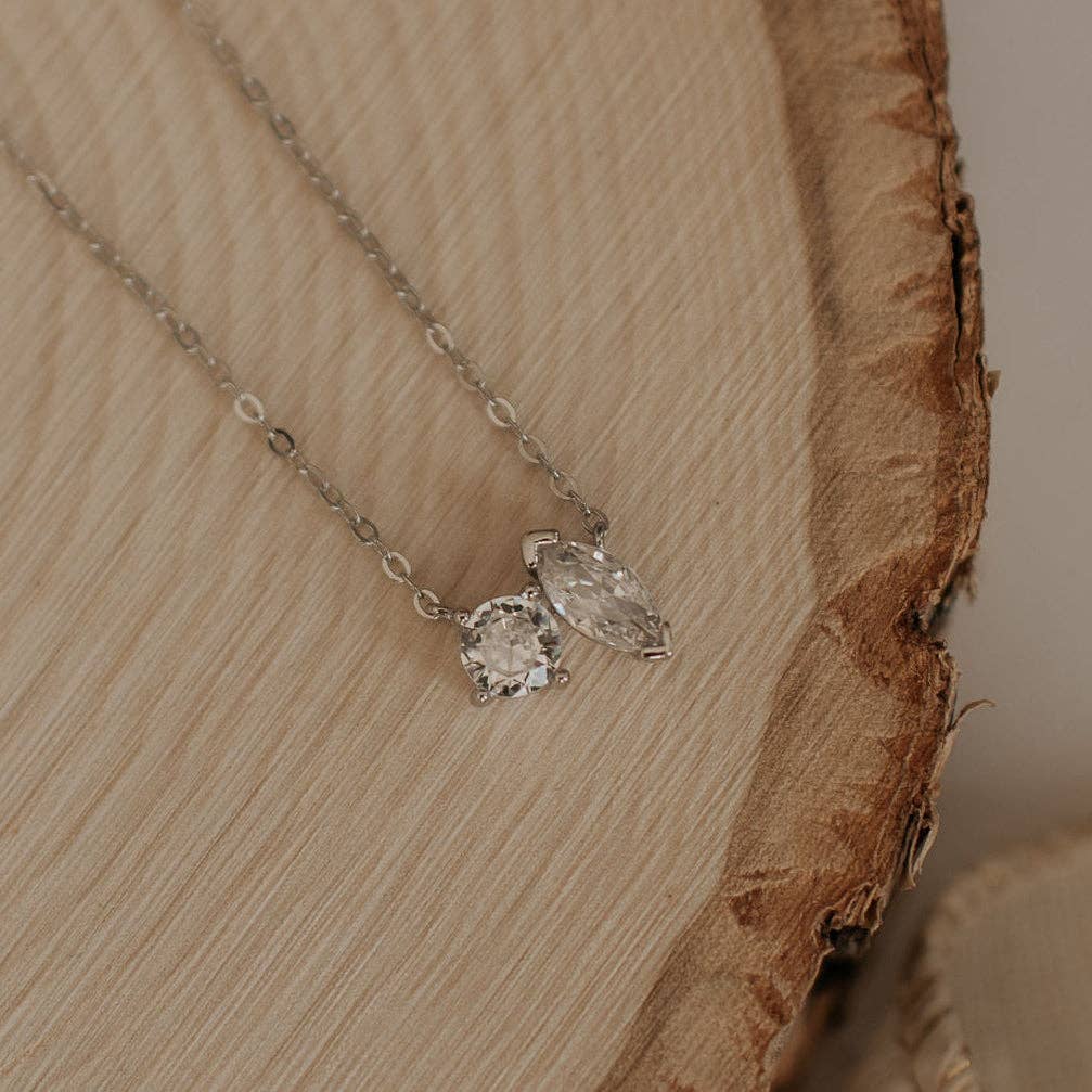 Sloane Two Stone Diamond Necklace Gold or Silver by Mauve