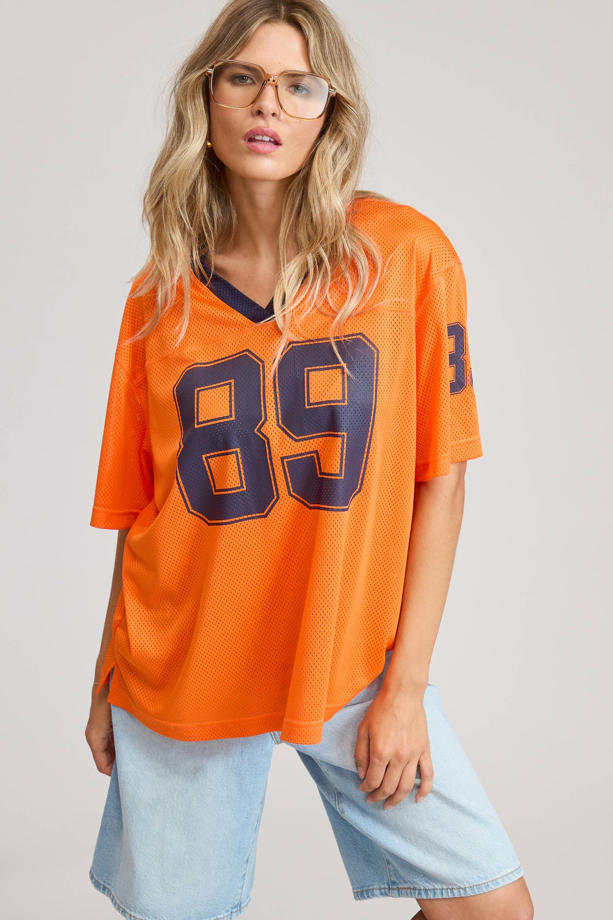 V Neck Sporty Jersey Shirt Top With Printed 89