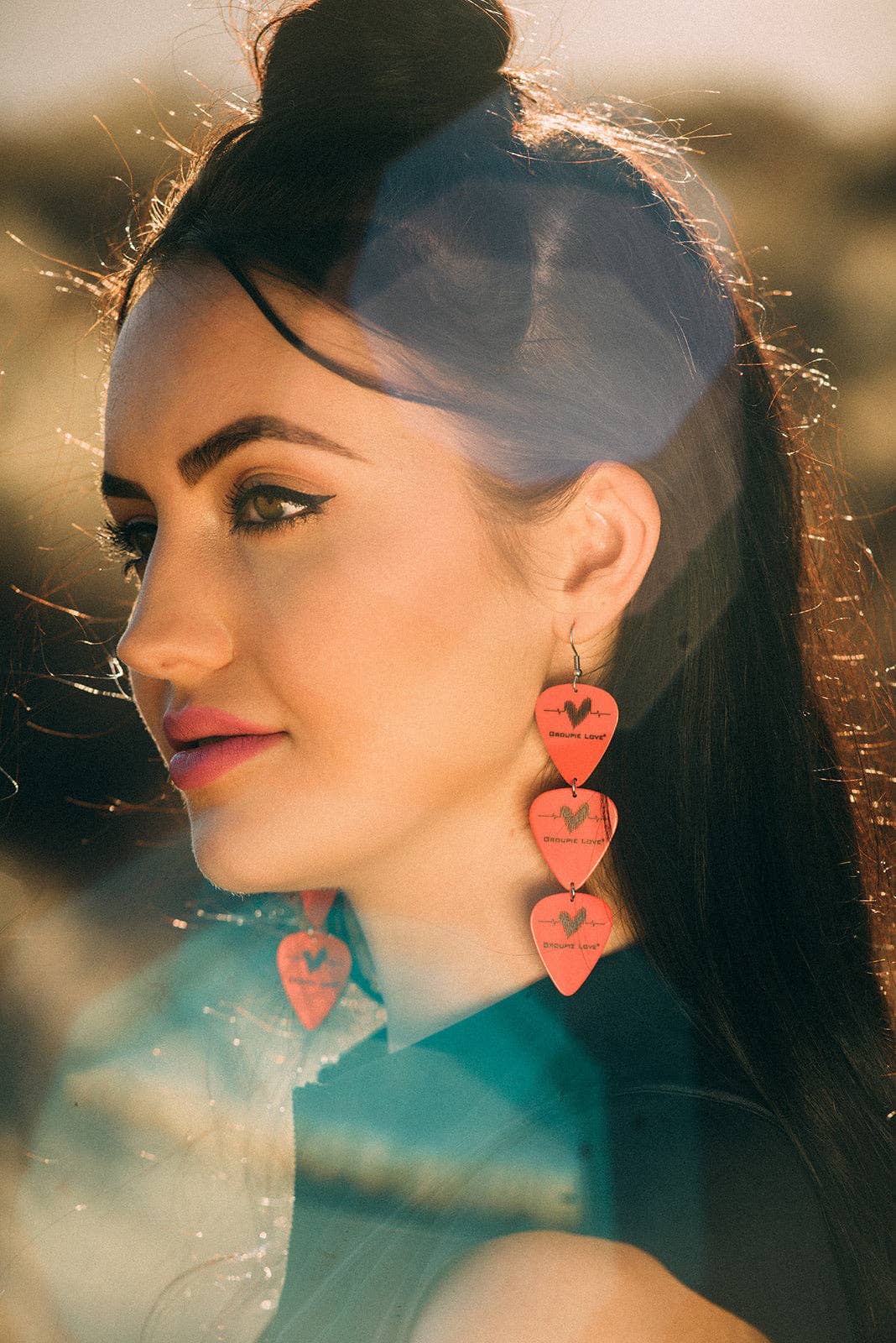 Red Triple Guitar Pick Earrings Groupie Love