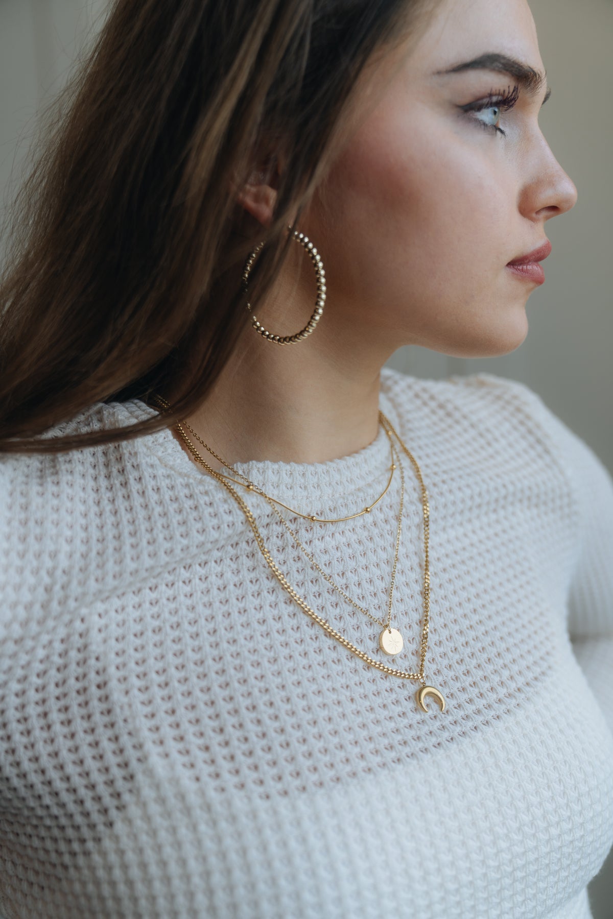18k Gold Filled Beaded Hoop Earrings Luxus Accessories (50mm)