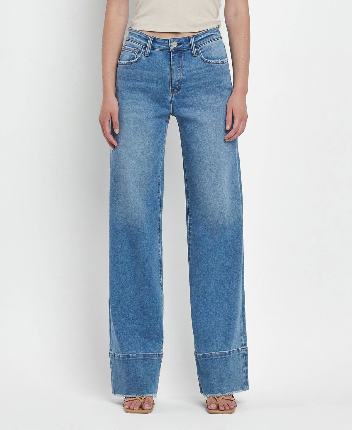 Olivia Legitimate High Rise Raw Hem Wide A Line Jeans Vervet by Flying Monkey