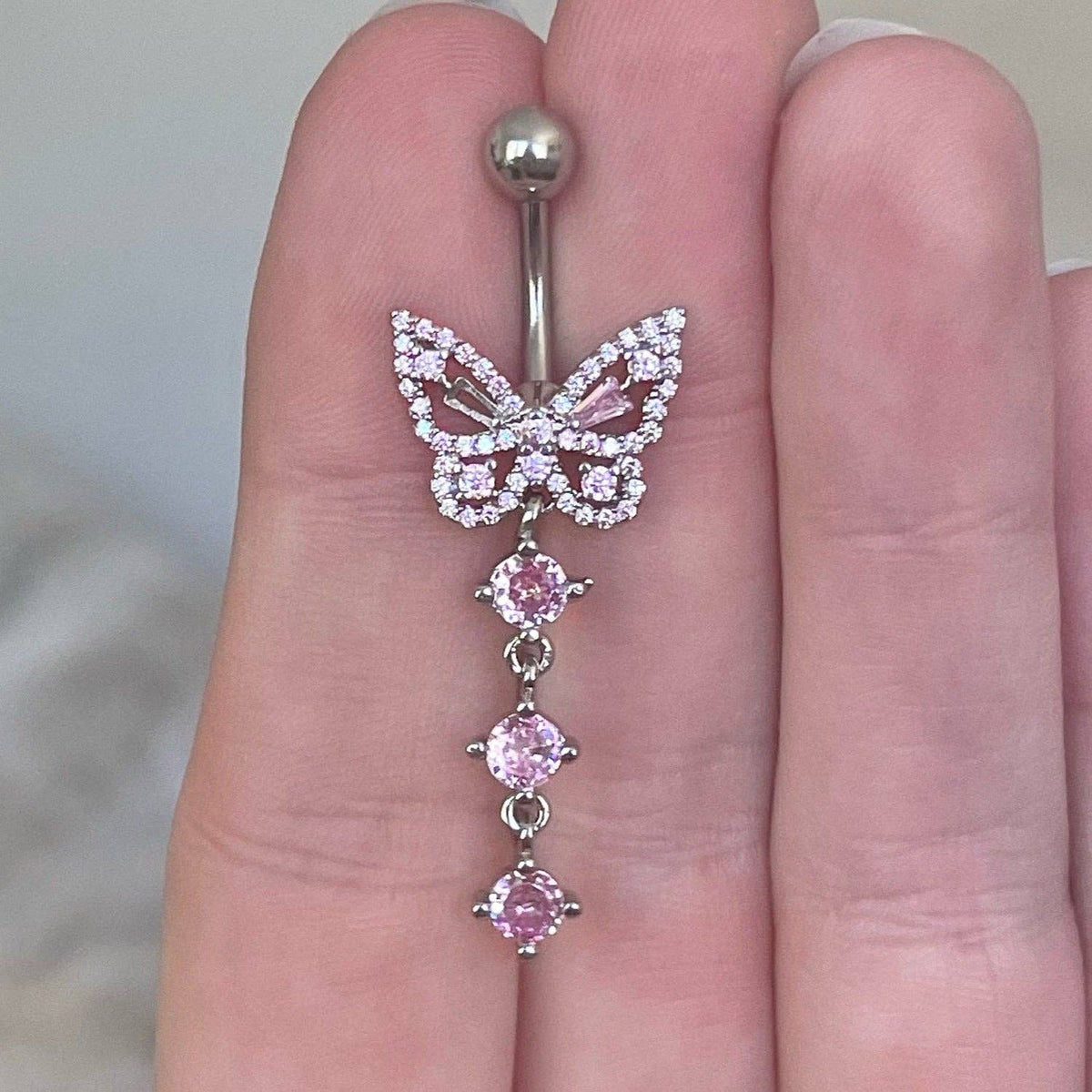 Silver Butterfly Belly Button Piercing 14G 10mm Surgical Steel