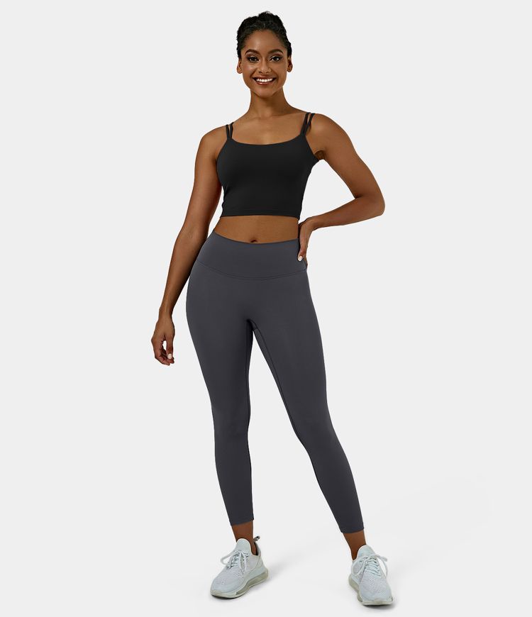 Halara - Top de yoga corto con tirantes dobles, espalda descubierta y diseño torcido (negro)