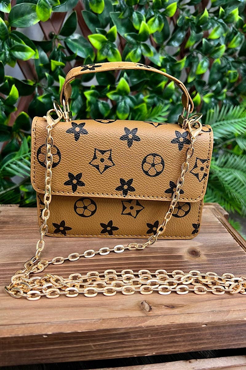 Camel Star Printed Crossbody with Chain