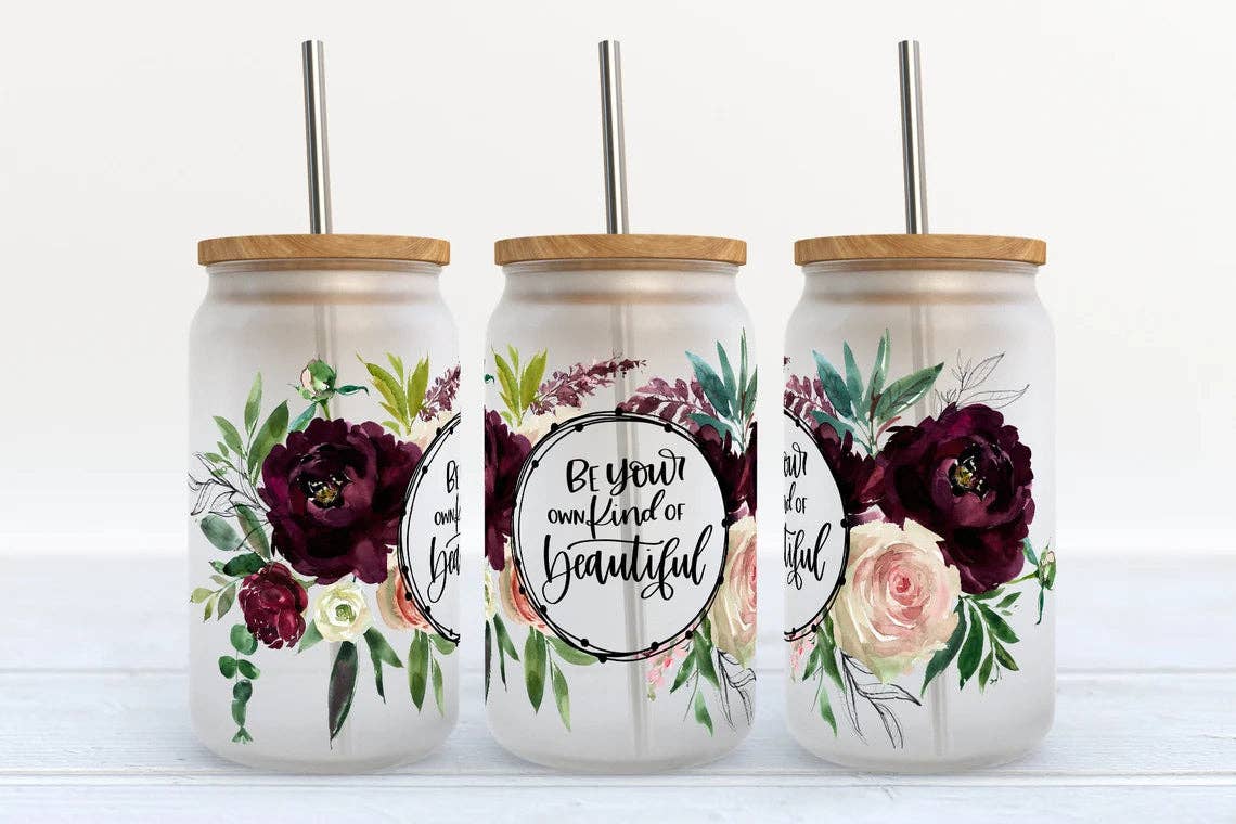 16oz Frosted Libbey Glass Tumbler Kate Haven (Be Your Own Kind of Beautiful)