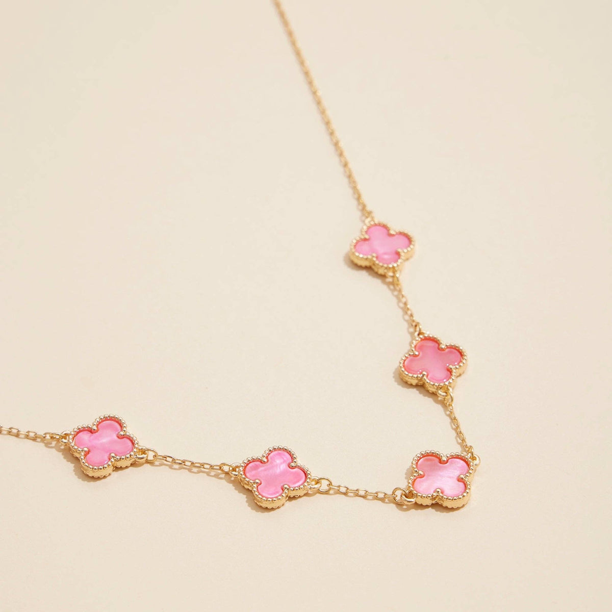 Gold Chain Clover Necklace with Shell Inlay Charms Reversible