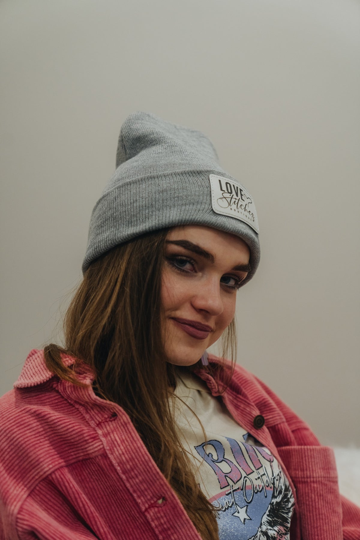 Boutique Beanie Winter Hats Love Stitches Logo Lasting Impressions CT (Grey)