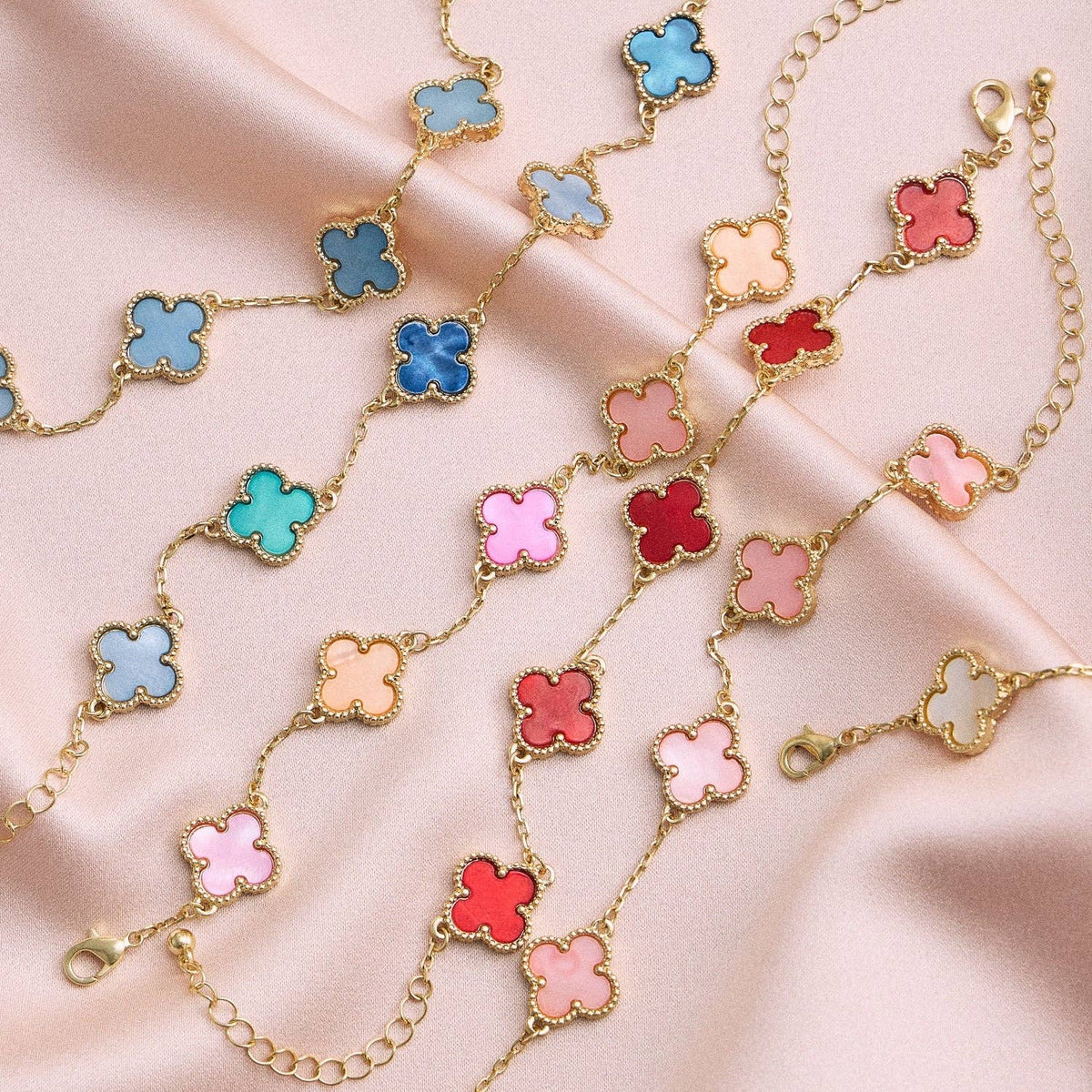 Colorful Shell Clover Charm Bracelet with Gold Detailing Reversible