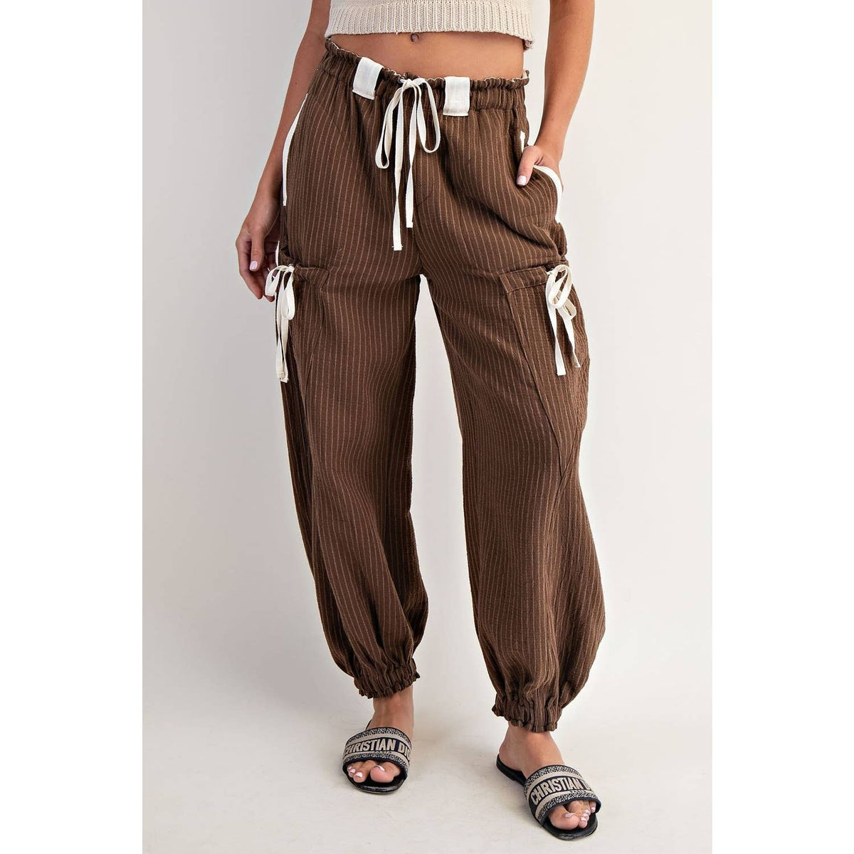 New* Striped Jogger Pants Chocolate