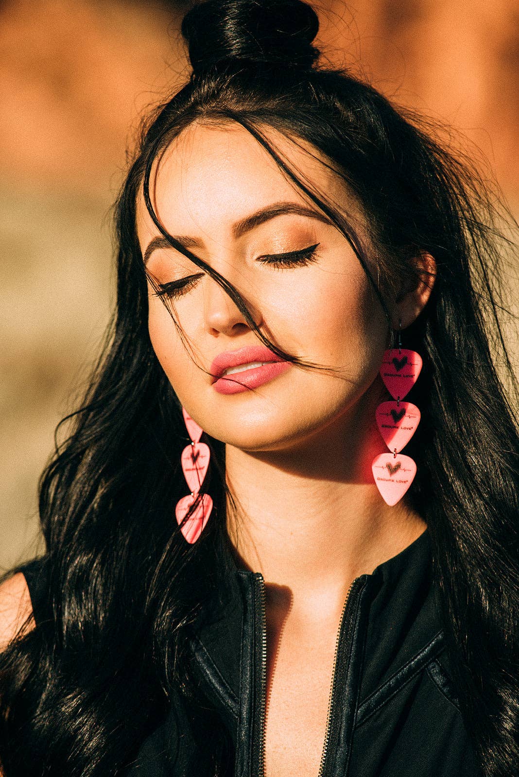 Neon Pink Triple Guitar Pick Earrings Groupie Love