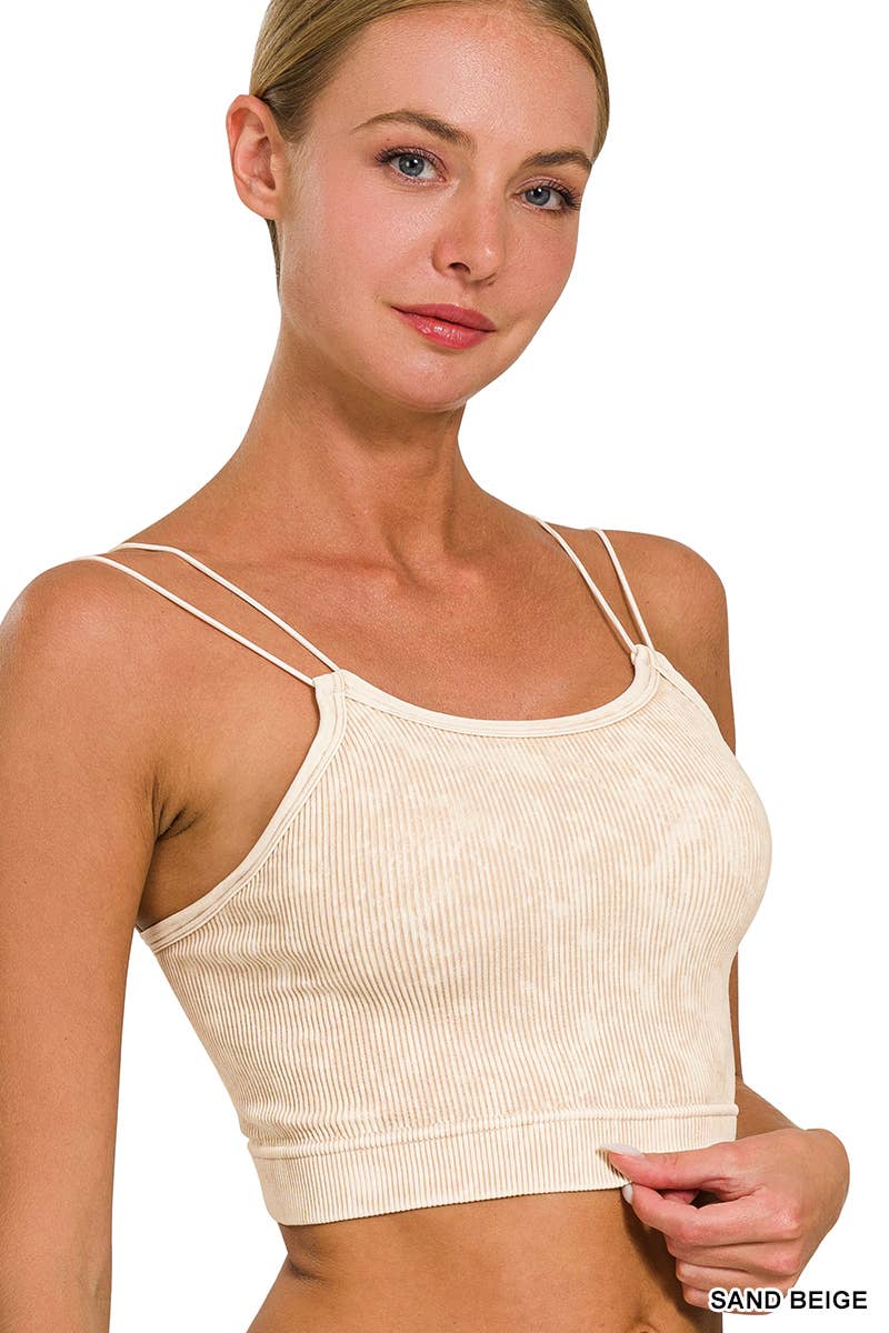 Washed Ribbed Seamless Double Strap Brami Zenana