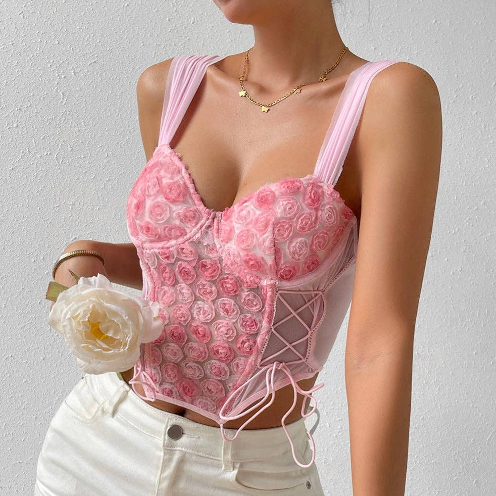 Corsé con tirantes florales de Sonya Revella The Label (rosa)