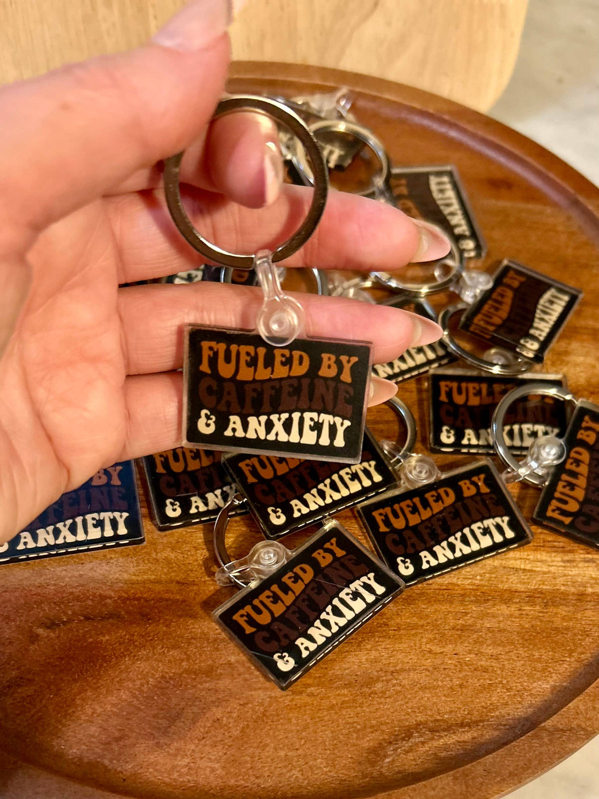 Fueled by caffeine anxiety keychain