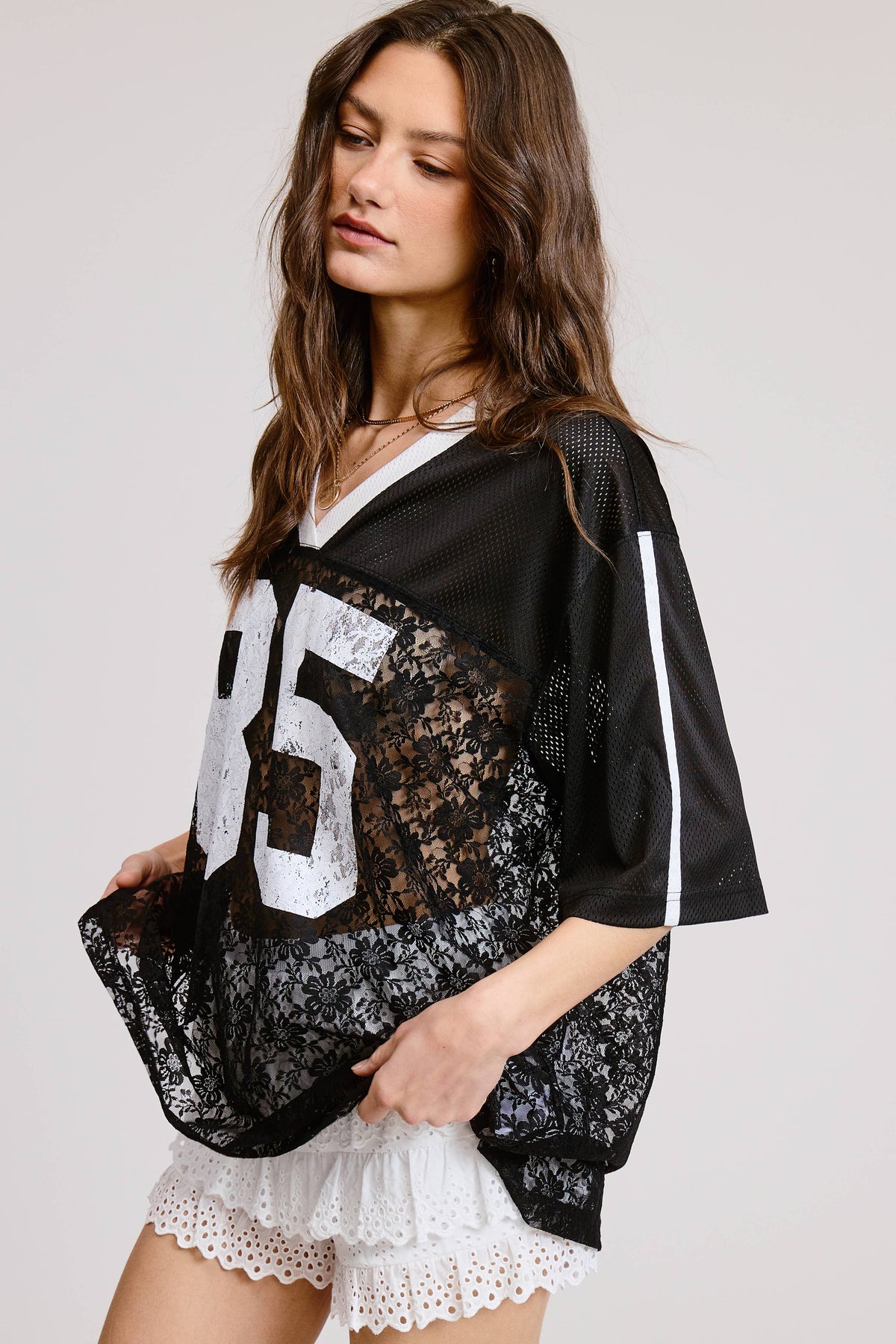 Sporty Chic Lace Number 85 Graphic Jersey Top Restocked!