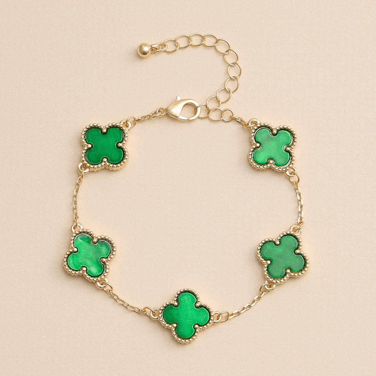 Colorful Shell Charm Bracelet with Gold Detailing: Green