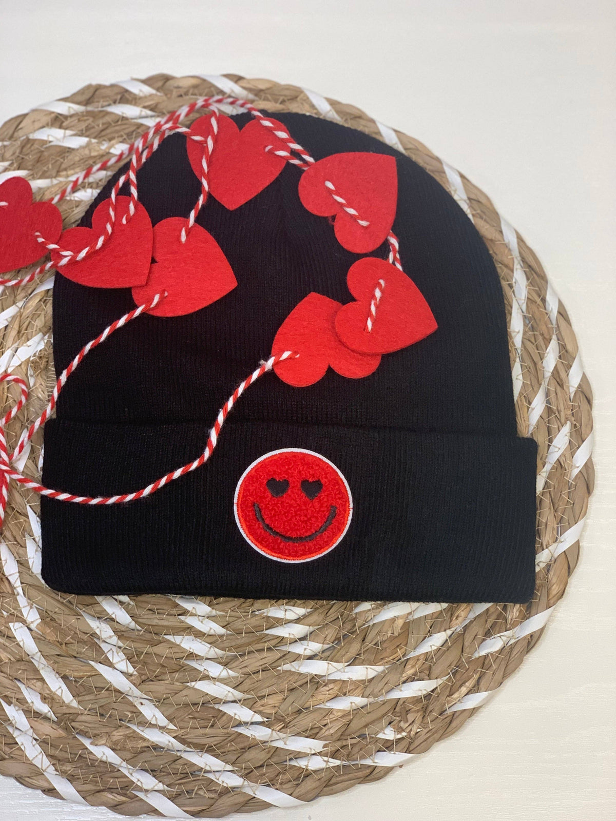 Smiley Heart valentine Beanie (Red)