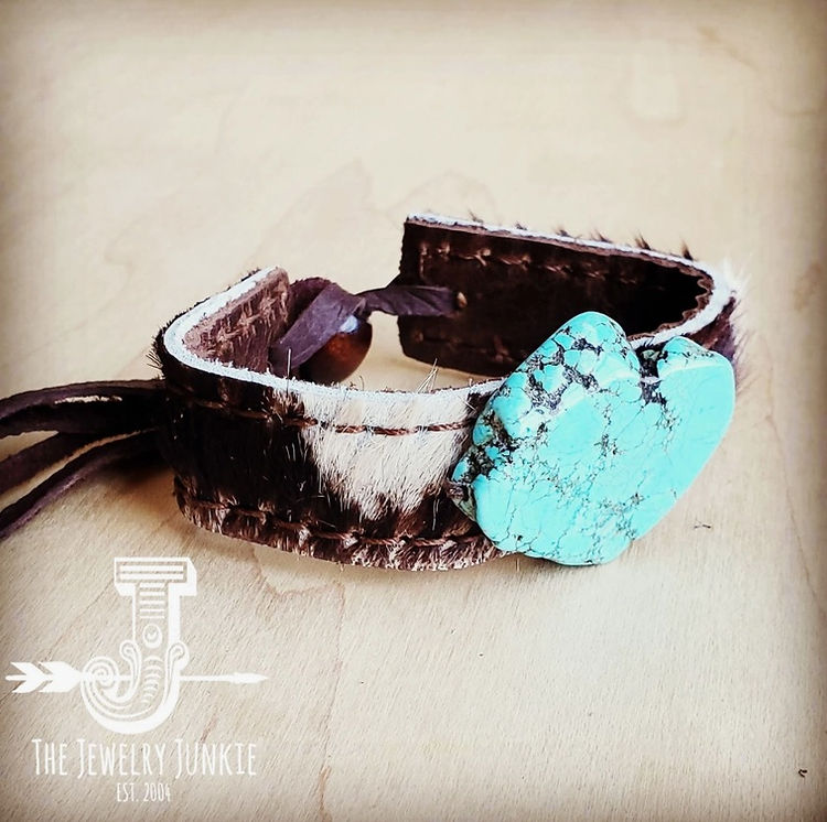 Narrow Leather Cuff with Turquoise Slab Brindle Jewelry Junkie