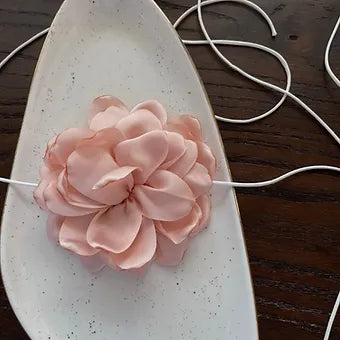 Peony Inspired Tie On Flower Necklace