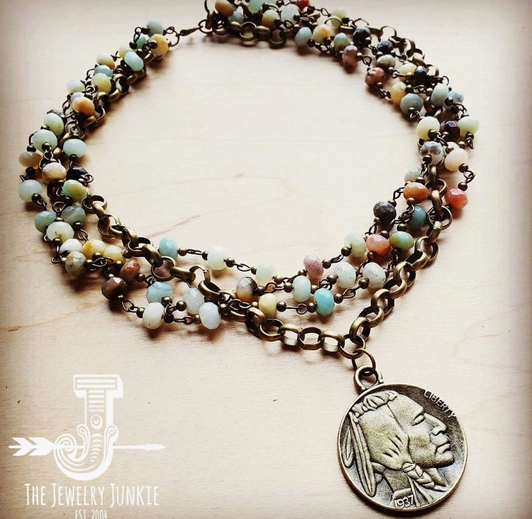 Amazonite Collar Length Necklace with Indian Head Coin The Jewelry Junkie