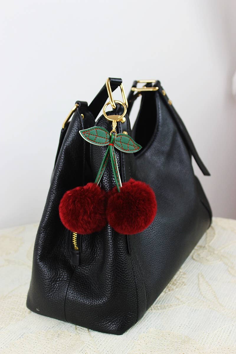 Genuine Rabbit Fur Cherry Bag Charm – Plush Bag Accent