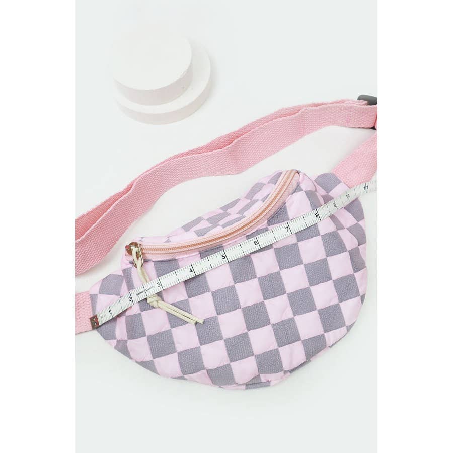 Light Weight Checker Fanny Pack with Zipper Love and Repeat (Green)