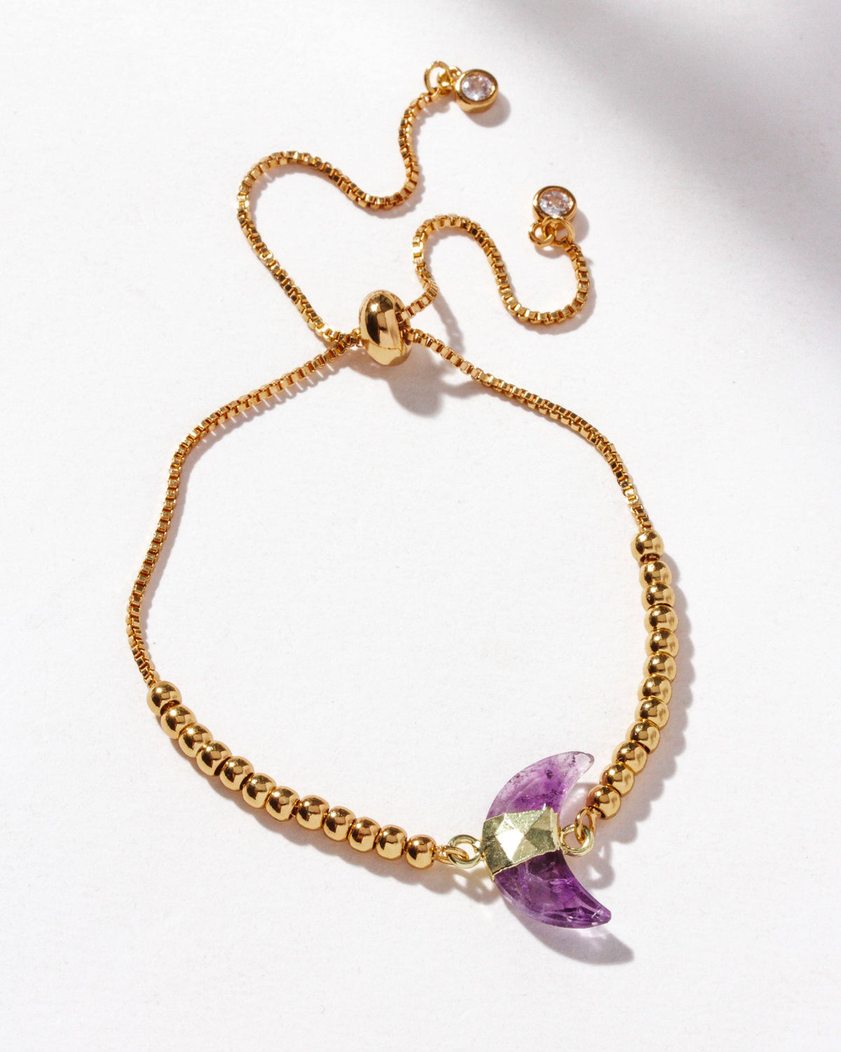 Luna Norte Crescent Horn CZ Adjustable Bracelet - Amethyst
