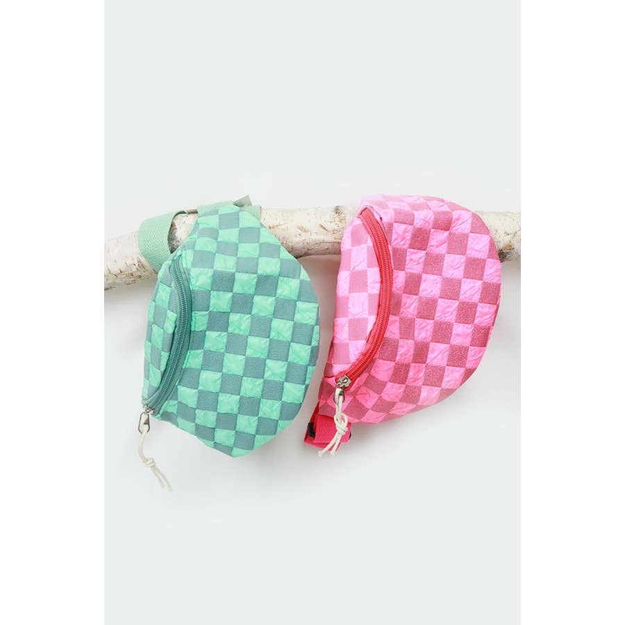 Light Weight Checker Fanny Pack with Zipper Love and Repeat (Hot Pink)