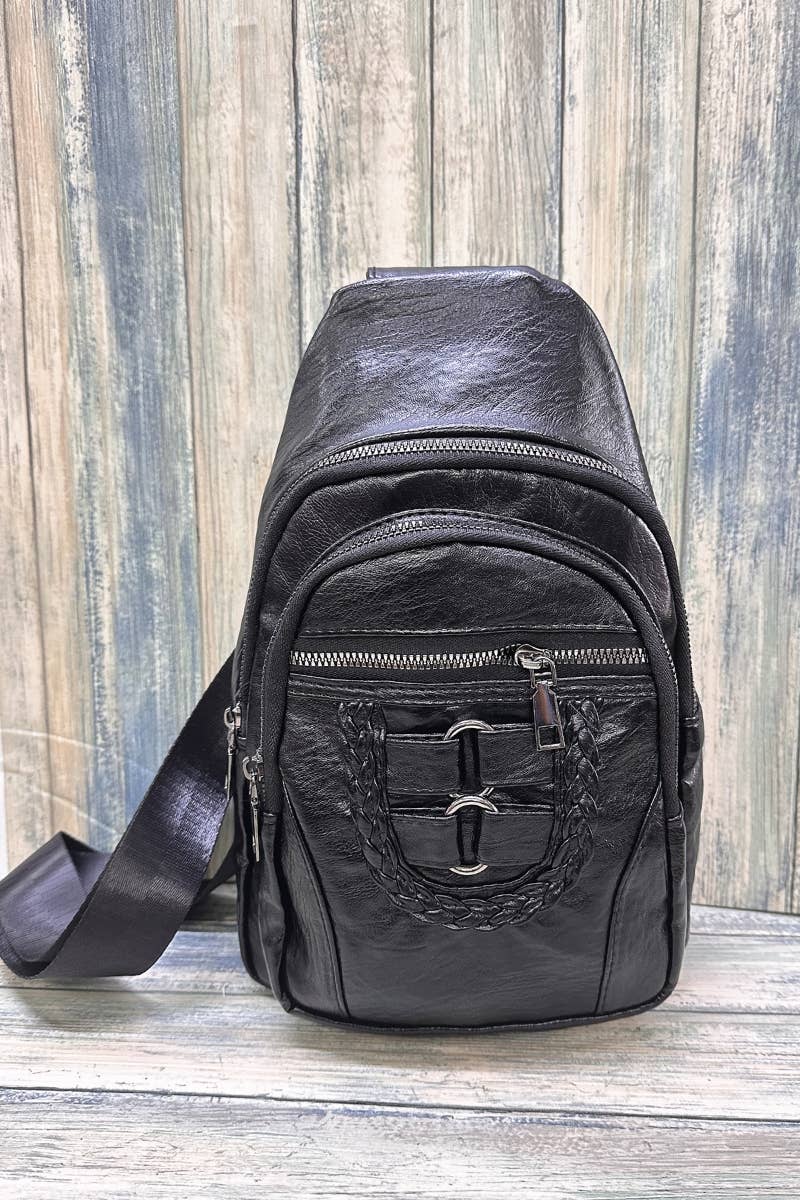 Bolso bandolera trenzado sólido Desheng Enterprise (negro)