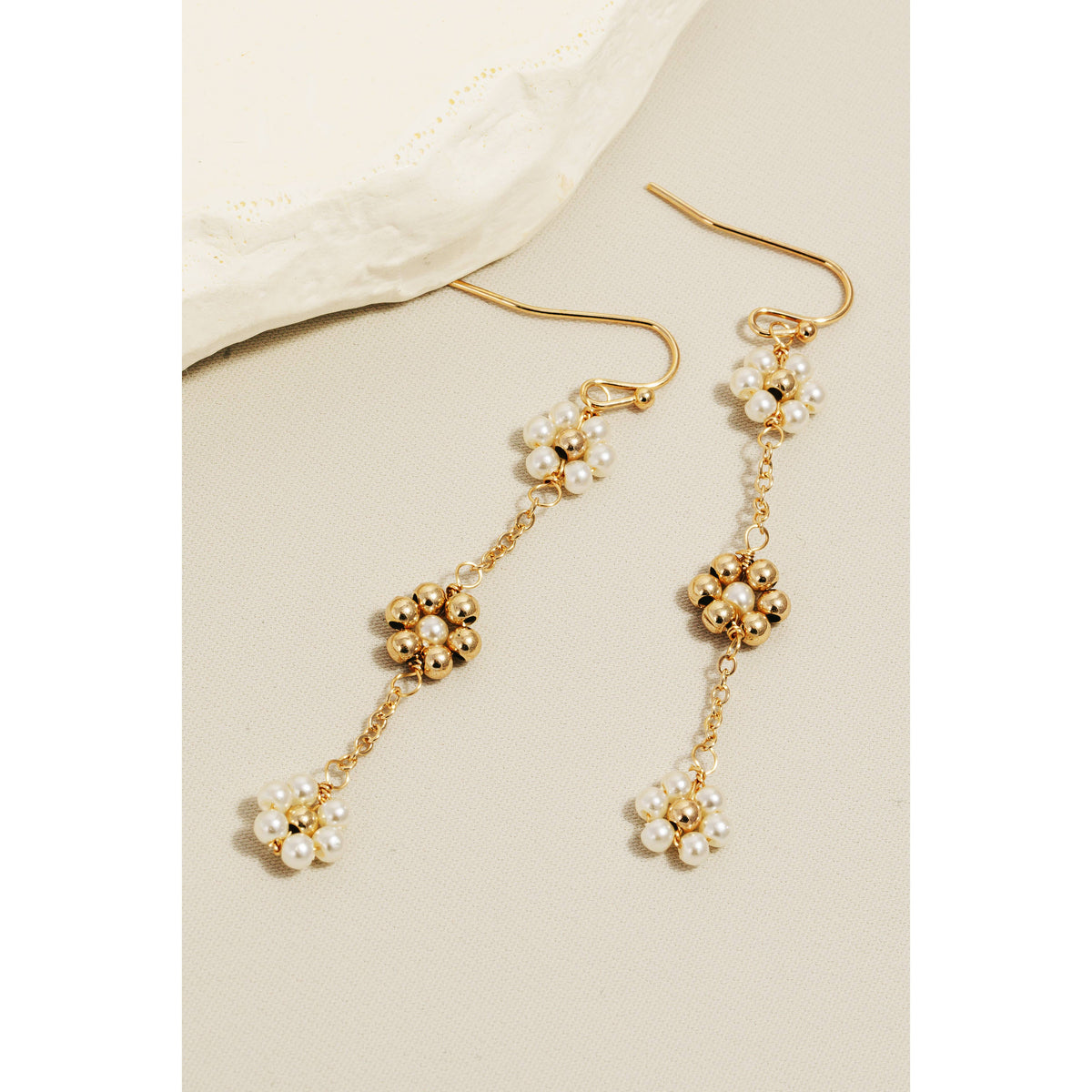 Pearl And Metallic Flower Bead Chain Dangle Earrings Anarchy Street