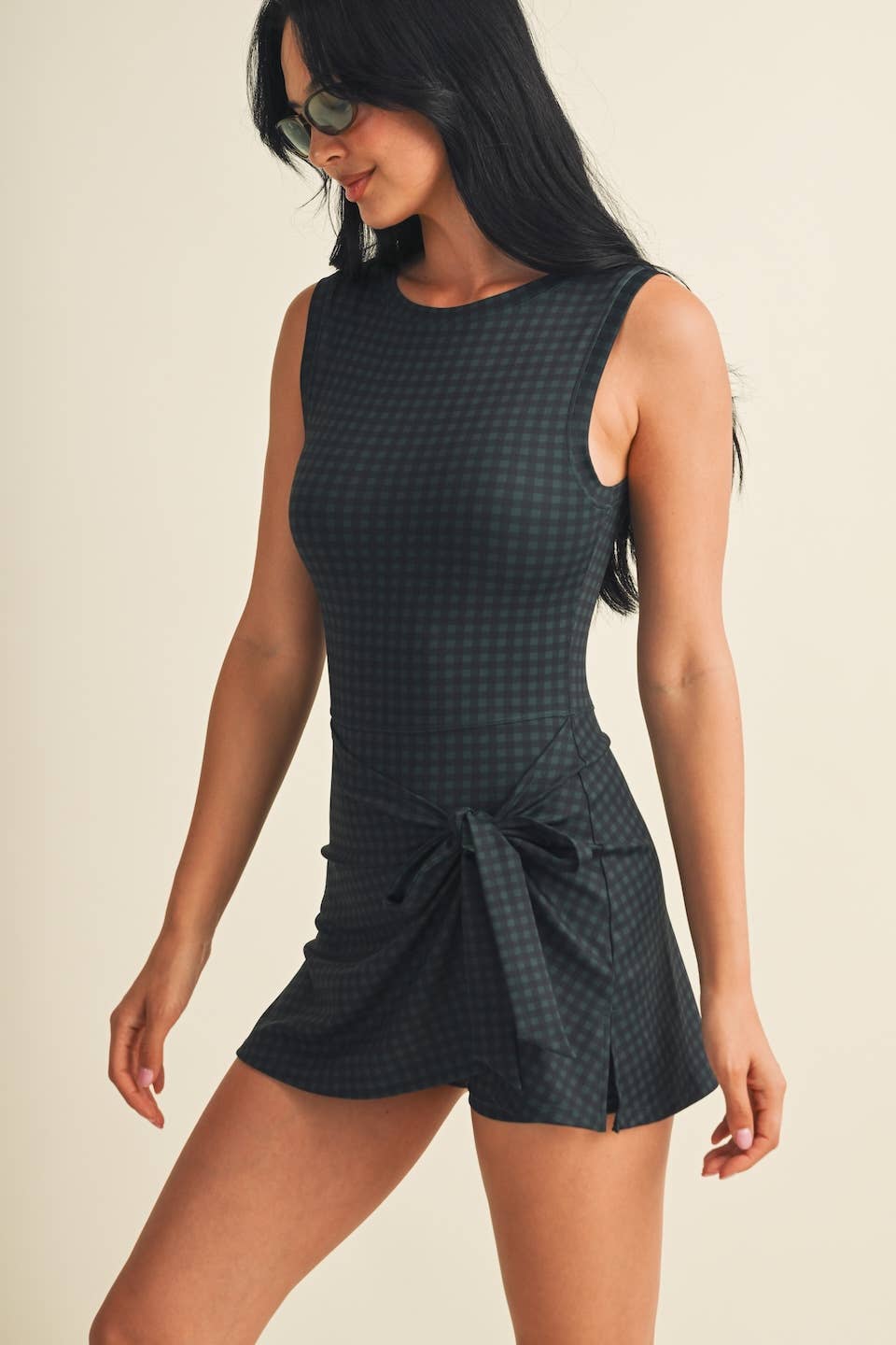 Gingham Print Sleeveless Wrap Tie Front Dress