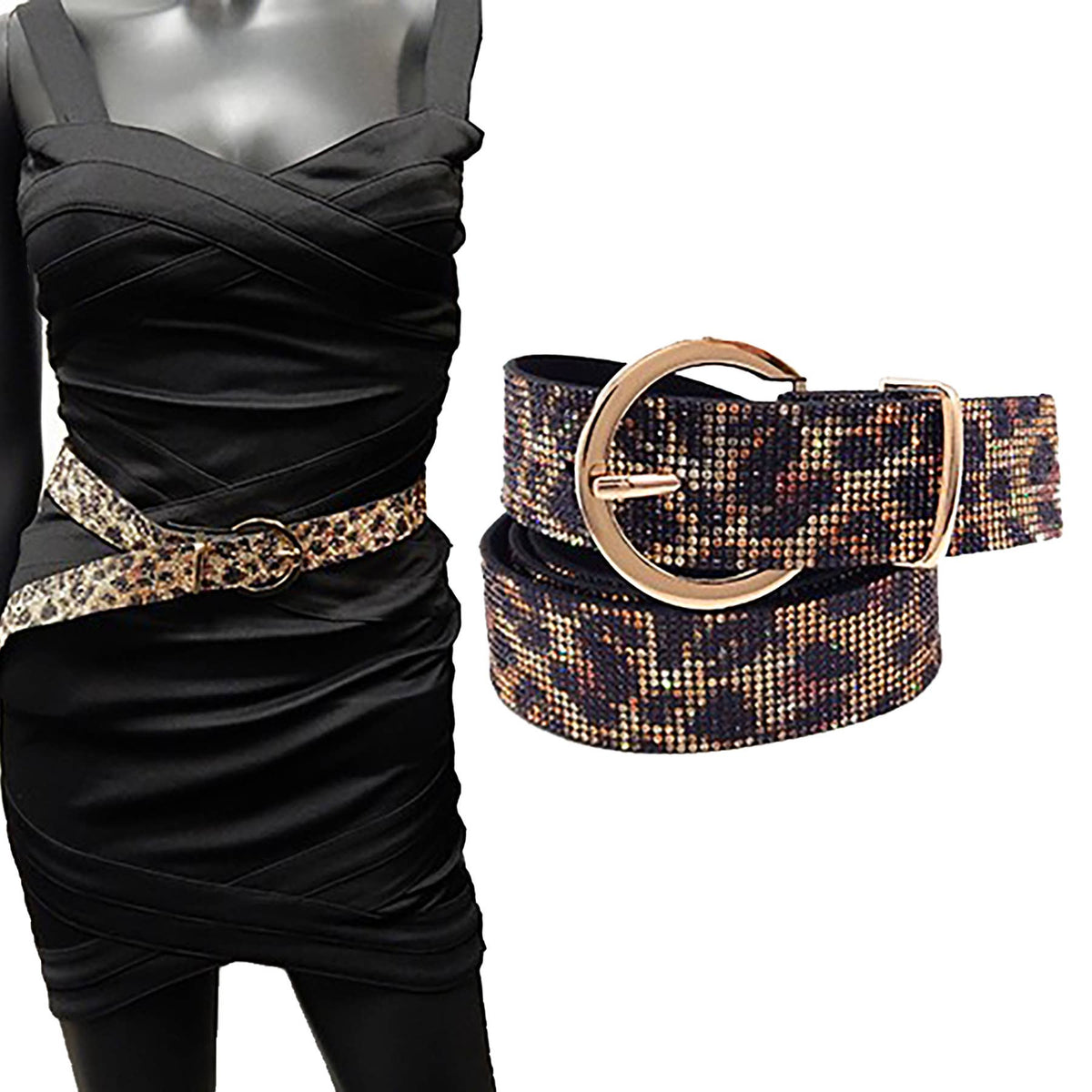 Belt Leopard Rhinestone With Semi Round Buckle Bella K