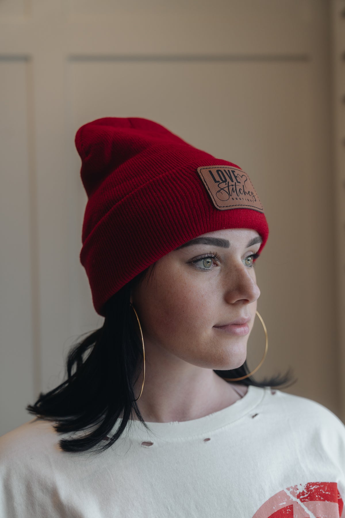 Boutique Beanie Winter Hats Love Stitches Logo Lasting Impressions CT (Red)