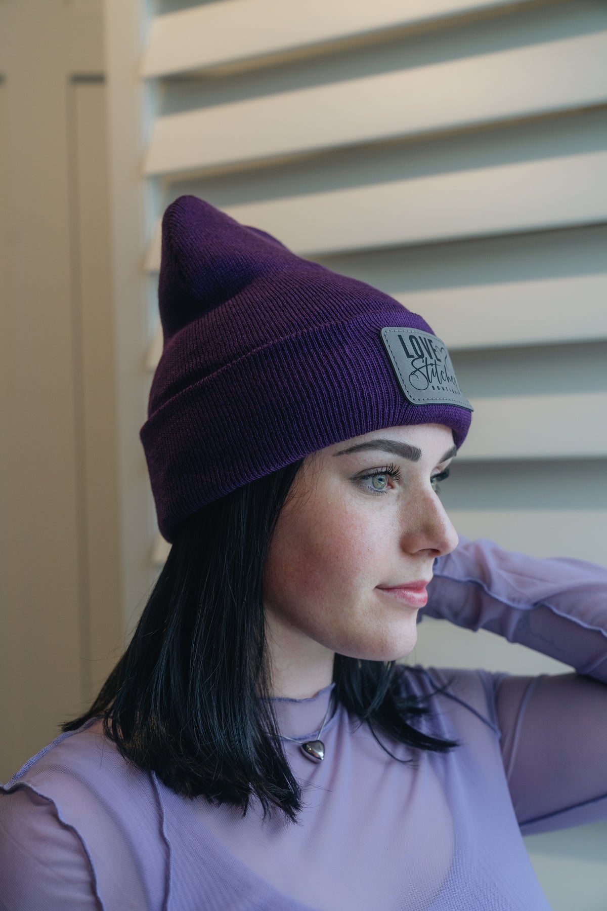 Boutique Beanie Winter Hats Love Stitches Logo Lasting Impressions CT (Purple)