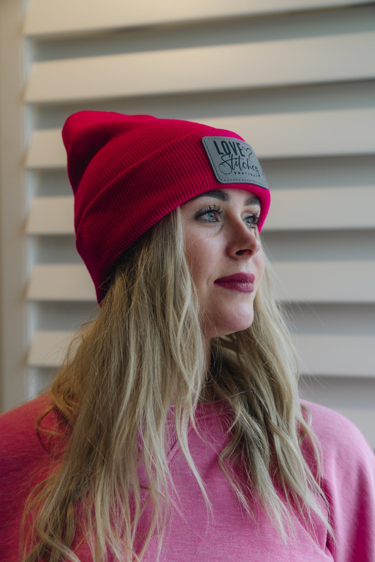 Boutique Beanie Winter Hats Love Stitches Logo Lasting Impressions CT (Bright Pink)