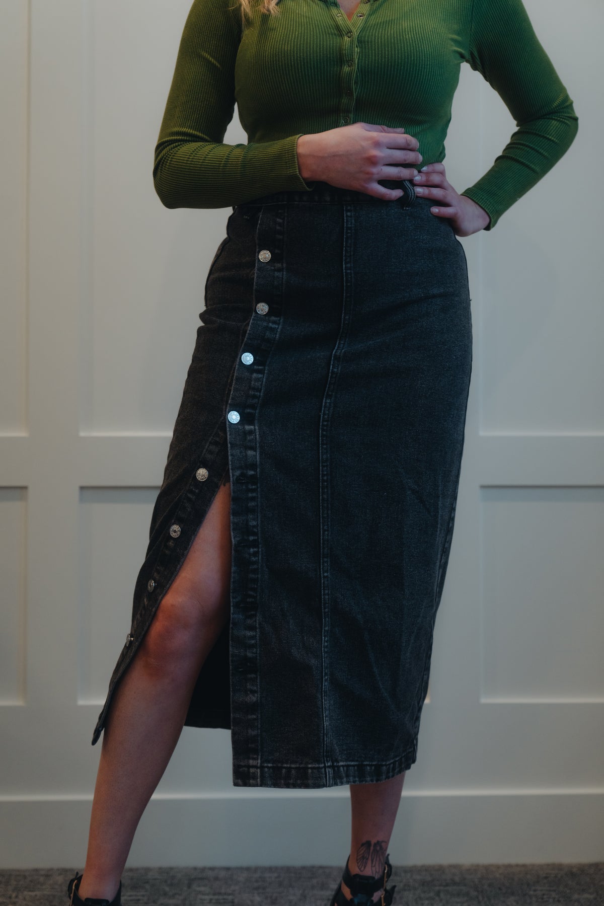 Black Denim Midi Skirt The Moment Collection