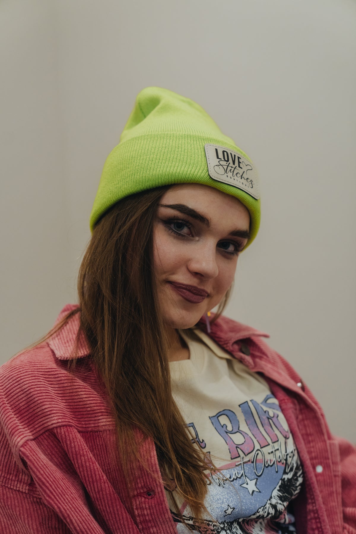 Boutique Beanie Winter Hats Love Stitches Logo Lasting Impressions CT (Green)
