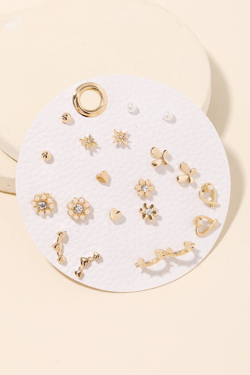 Assorted Mini Heart Flower Stud Earrings Set Anarchy Street