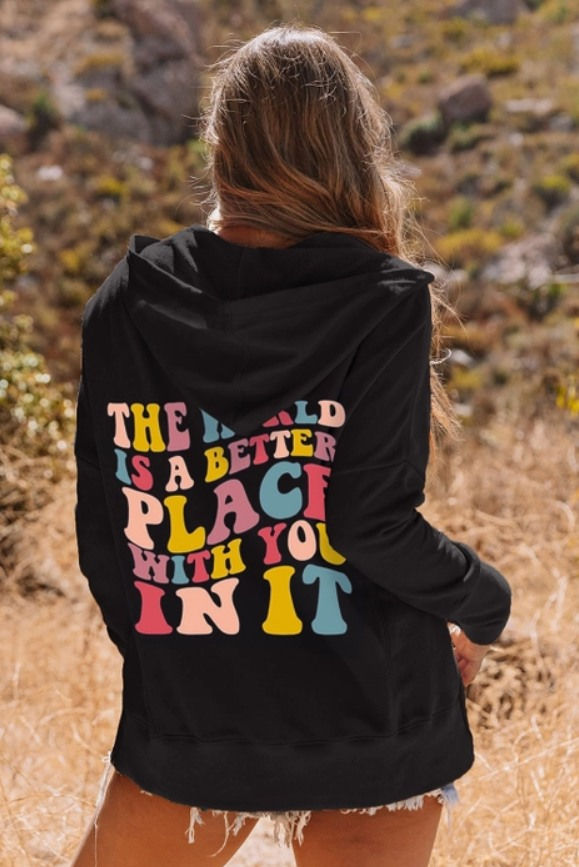 Black Batwing Sleeve Pocketed Henley Hoodie Little Daisy Closet