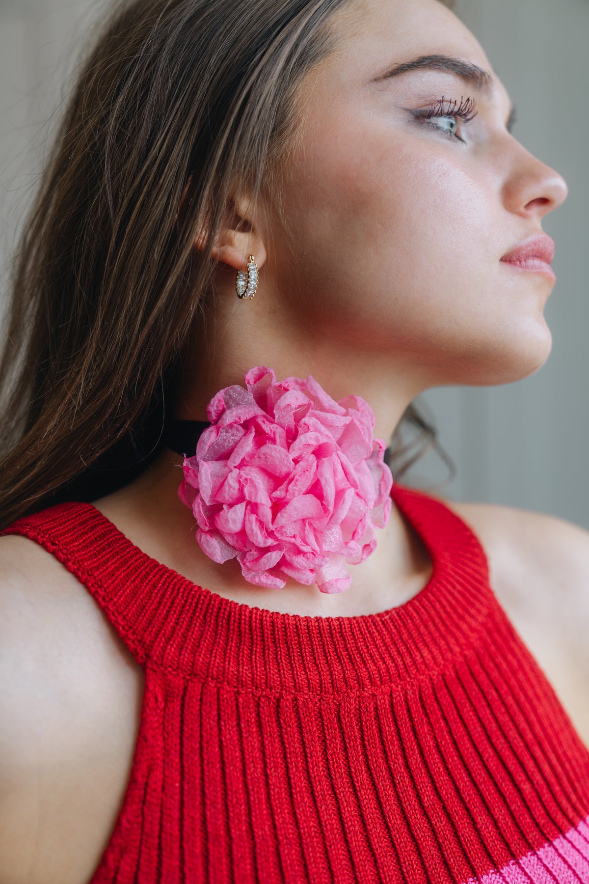 Black Shimmer Mesh Flower Wrap Choker Necklace