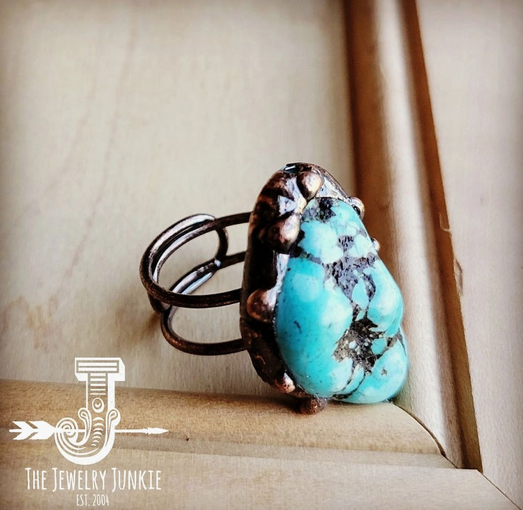 Blue Turquoise Ring Set in Antique Copper The Jewelry Junkie