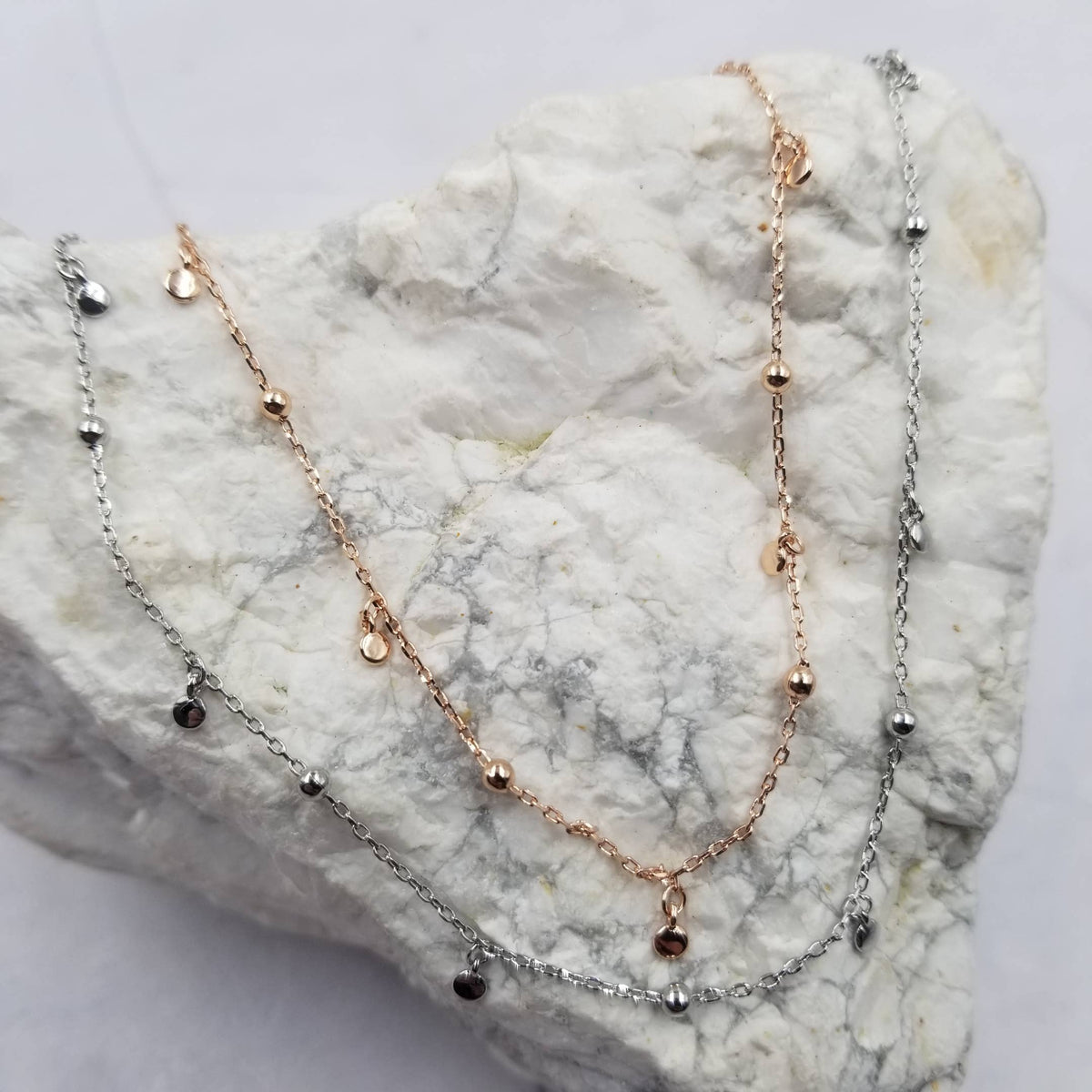 Brass Beaded Short Chian Necklace The Pretty Jewellery (Rose Gold)