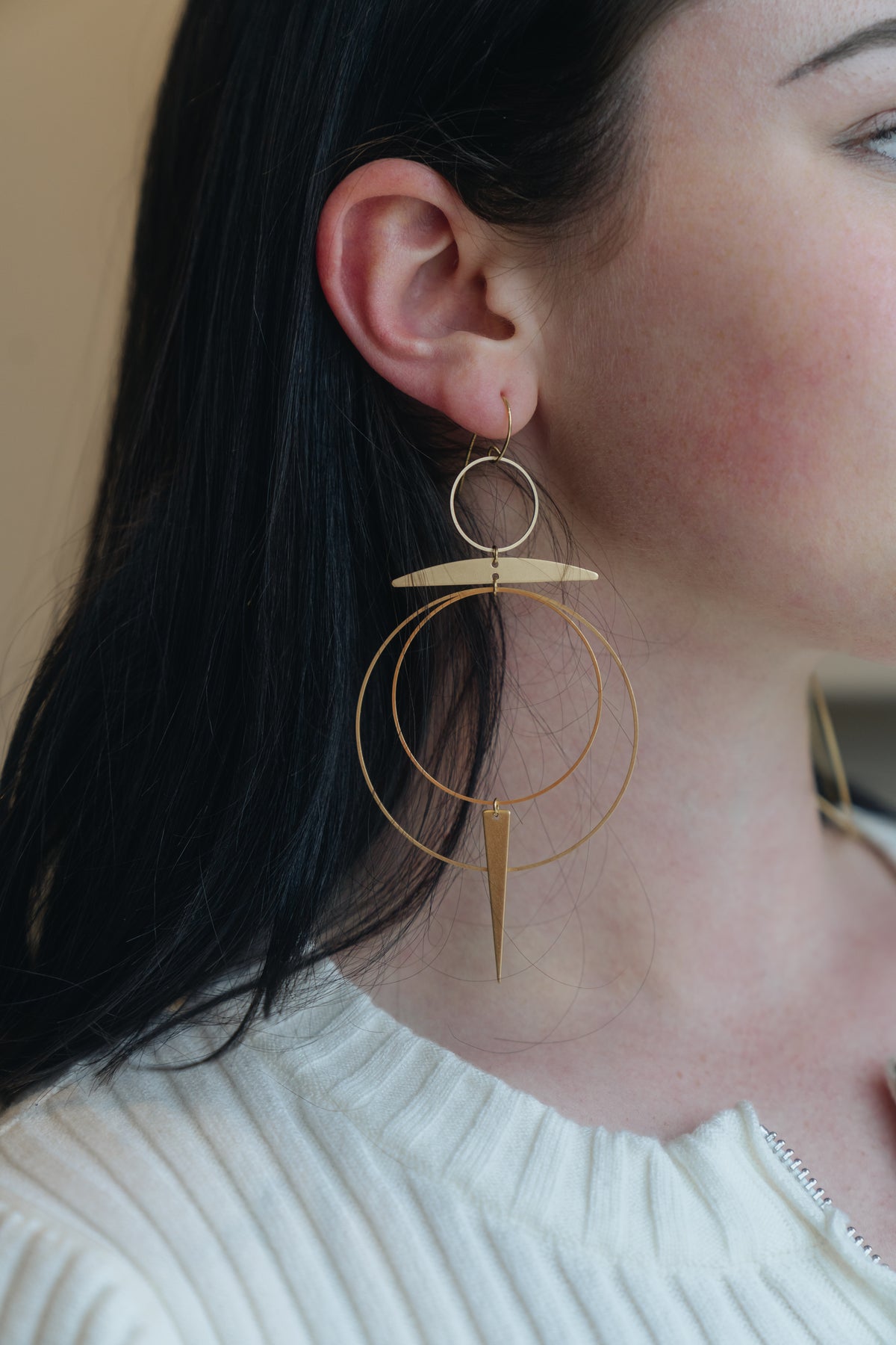 Brass Hoops Big Light Chandelier Earrings Handmade Solstice by Bisjoux