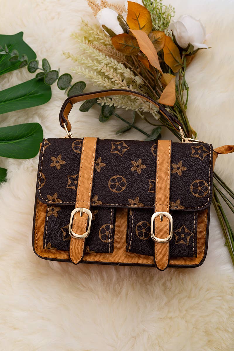 Brown Star Printed Double Pocket Mini Purse