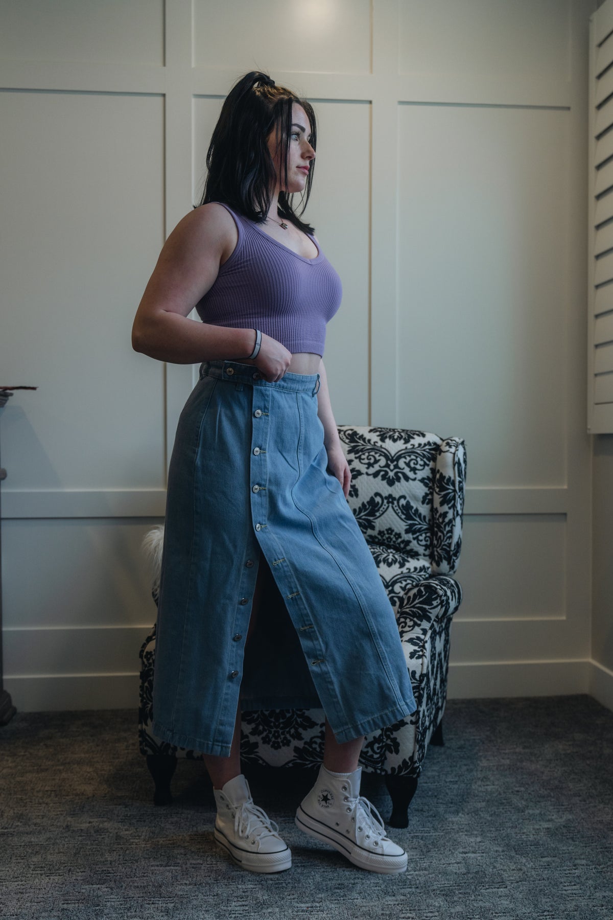 Falda vaquera con abertura y botones en la bragueta Beyond Apparel