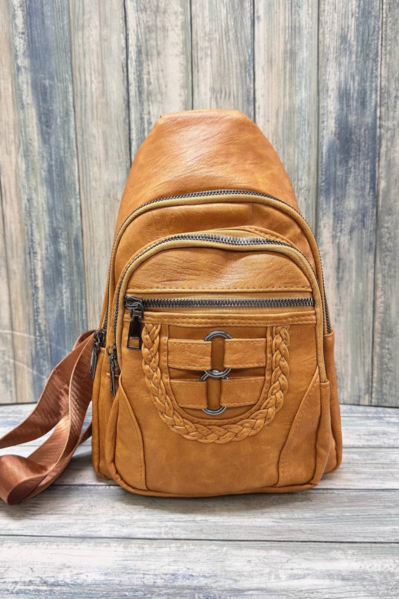 Bolso bandolera trenzado sólido Desheng Enterprise (mostaza)