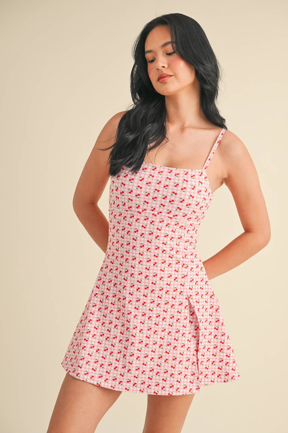 Cherry Gingham Print A-Line Mini Dress by Kimberly C