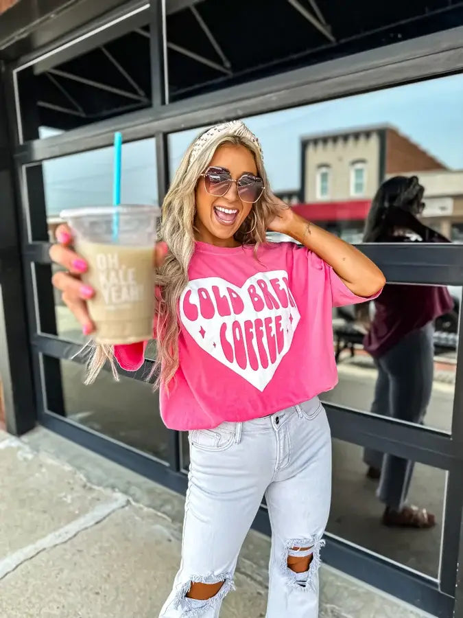 Pink Heart Cold Brew Coffee Puff Graphic Tee (Ship Jan 16th)