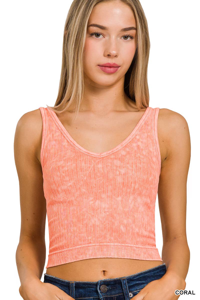 Washed Ribbed Cropped Tank Top Zenana (Coral)
