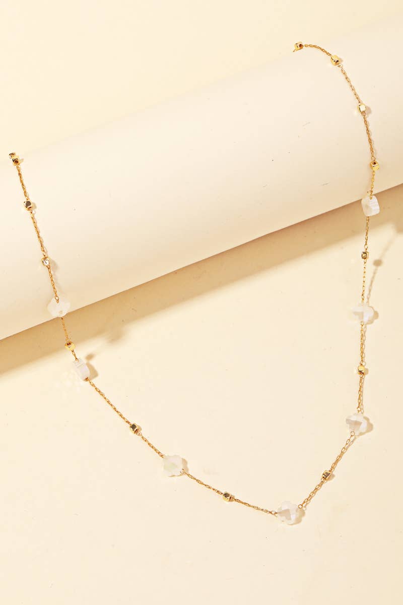 Gold Dainty Chain Glass Bead Flower Station Necklace Anarchy Street